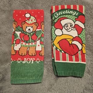 Vintage Franco Festive Christmas Towels with Santa and Bears